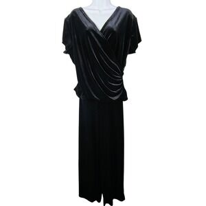 R&K Evening Black Velvet 2Pc Set Wrap Top Wide Leg Pants 18 vintage romantic